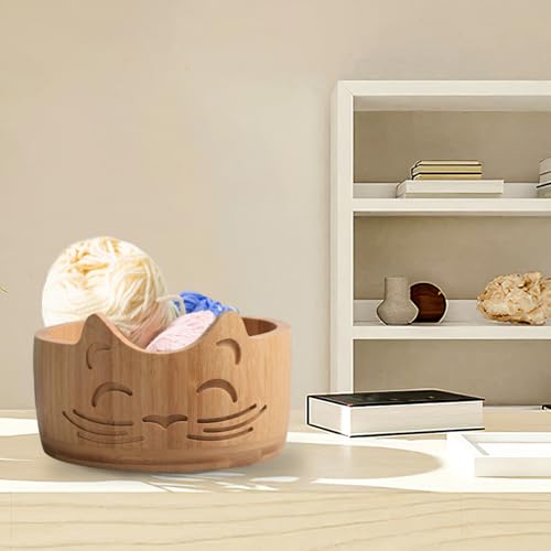 Image of Wooden Yarn Bowl for Crocheting, Knitting Bowl Yarn Holder Bowl with Holes, Yarn Storage Bowls for DIY Knitting and Crochet, 6.7 inch x 3.9 inch