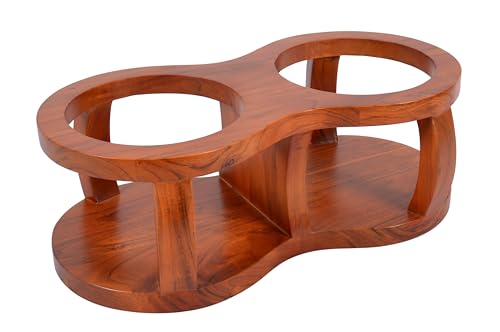 Image of Pure Souls Skye Pet Feeder, Natural Acacia Wood Feeders Stand, Elevated Dog Bowls 750 ml, Food Water Diner, Durable Double Bowl Feeding Stands for Dogs - Medium (43 x 21 x 12 cm)