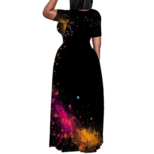 Image of PinkPatty Plus Size Dress for Women Casual Crew Neck Short Sleeve Maxi Dress Oversized Summer Beach Dresses with Pockets