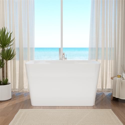 Image of 47 inch Square Japanese Soaking Tub with Seat,FreeStanding Bathtub,Glossy White