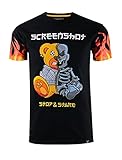 SCREENSHOT-S1160 Mens Streetwear Premium Designer Tee - Half Skeleton Cartoon Teddy Bear Patch...