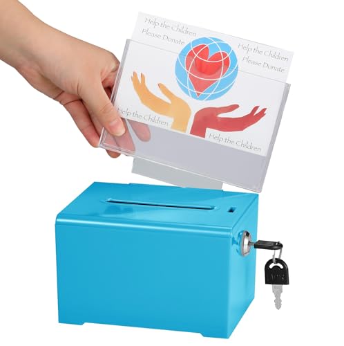 adir suggestion box with slot and lock – acrylic donation box for fundraising, drawing box for raffle, funraiser box, tip box with lock - 6.25x4.5x 4 inches voting box with slot and sign holder