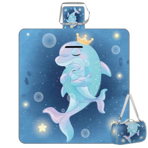 Shimoshe Picnic Blankets 57”x 59”, Fantasy Dolphin Waterproof Sandproof Picnic Mat Lightweight Foldable Beach Blanket for Camping Park Grass Beach Outdoor Blanket