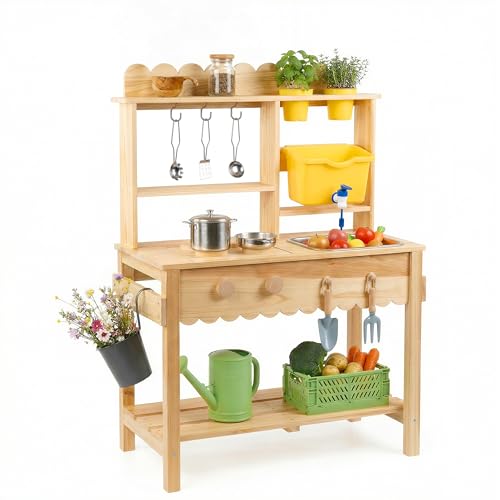 Wooden Mud Kitchen for Kids Outdoor - Brown