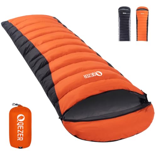 QEZER Down Sleeping Bag for Adults 600 Fill Power, Cold Weather Compact Ultralight All Seasons...