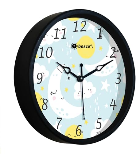 Image of Bosco Modern and Decorative Non Ticking Silent, Sky Blue dial with Black Frame 20 CM Table Cum Round Wall Clock for Home, Living Room, Bedroom, Office and Kitchen I BWC-1205