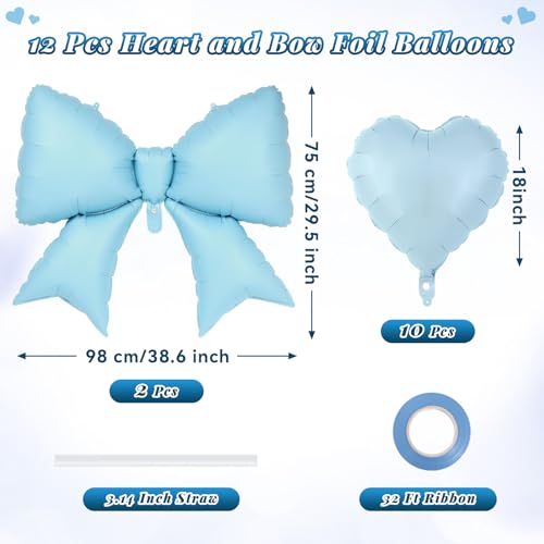 Image of 12 Pcs 18 Inch Heart Balloons and 38 Inch Bow Balloons, Large Foil Bow Heart Balloon Bow Party Decorations for Birthday Baby Shower Valentines Wedding Party