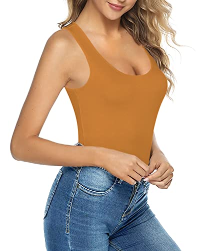 Image of MANGOPOP Women's Tank Top Bodysuit Scoop Neck Sleeveless Body Suits Sexy U-Back Backless Going Out Tops