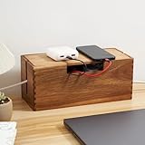 Acacia Wood Cable Management Box, Wooden Cord Hider & Organizer for Power Strip, Electrical Hiding, TV Wires, Desk & Floor Cables - Office Under Desk Cable Storage Box for Wire Storage Organization