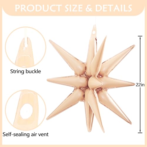 Image of TONIFUL 4 Pcs Explosion Star Balloons Caramel Foil Balloon Party Decoration | 22 Inch Large Mylar Star Balloon for Fall Party Decor Boho Birthday Wedding Bridal Shower Neutral Baby Shower Engagement