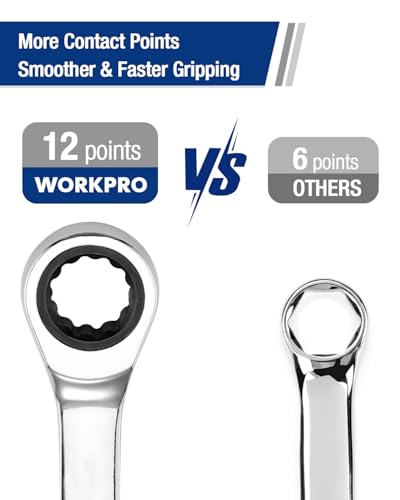 Image of WORKPRO 13 mm Ratcheting Combination Wrench, Mirror Polish Chrome Plating | Premium CR-V Steel, 72-Teeth, 12 Point Design, Metric, For Home Projects, Motorcycle Repair, Garage Work, Plumbing, Machinery