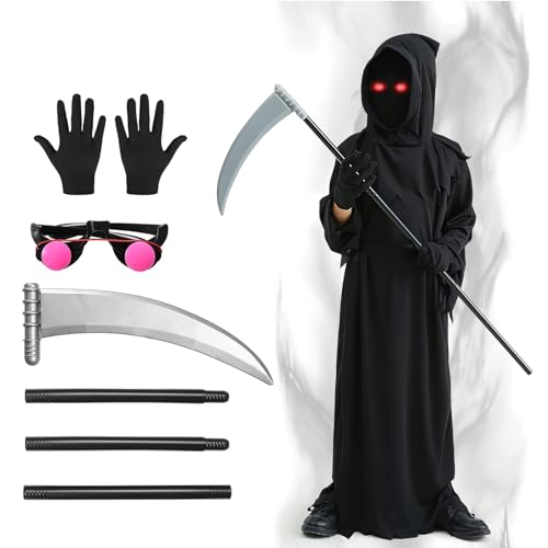 ACTOYS Costume Faucheur Enfant, Déguisement Halloween Garçon avec Faux Réaliste, Costume Halloween Enfant