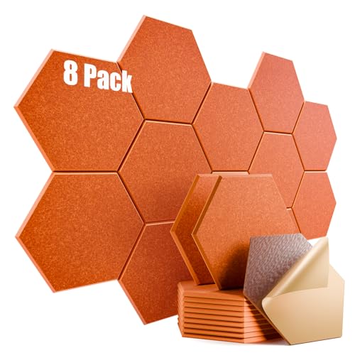 Image of 8 Pack Self-Adhesive Acoustic Panels 12 inch X 10 inch X 0.4 inch - Sound Proof Foam Panels for wall with High Density, Hexagon Design, Flame Resistant, Absorb Noise and Eliminate Echoes(Tangerine)