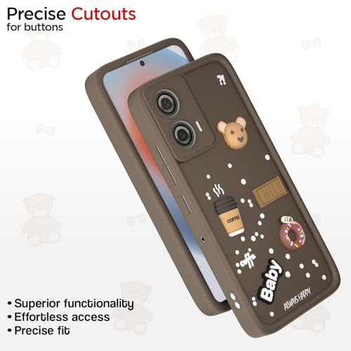 Image of Bintage Cute Fun Taddy Cartoon 3D Ball Bear Milk Cake Coffee Silicon Case Full Body & Camera Protection Back Cover Compatible for Motorola Edge 50 Fusion 5G - Brown