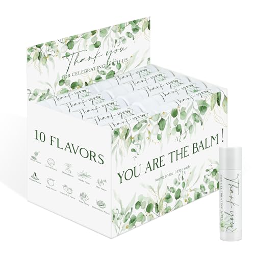 Image of 50 Pack Moisturizing Lip Balms Bulk Gifts Wedding Party Favors Thank You for Baby Shower Birthday Gift Beeswax Sage Green Eucalyptu for Celebrating With Us Gift 10 Flavors You Are The Balm Guests