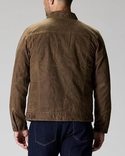 Image of Huckberry Flint and Tinder Men's Flannel-Lined Waxed Trucker Jacket, Water & Weather Resistant Mens Jacket