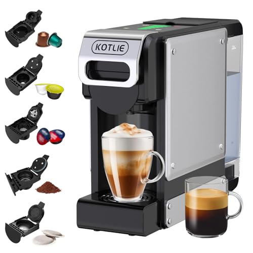 5 en 1 Máquina de Café en Cápsulas 19BAR para Lavazza MIO/Nespresso Original/Dolce Gusto cápsulas y Café Molido/ESE Pod, Máquinas Automáticas de Café Espresso en Cápsulas Pequeñas, 1L, 1450W