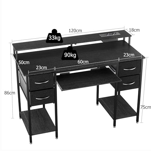 Bureau Informatique Multiprise Intégrée BEXEVUE Gaming 120x50 cm avec Tiroirs