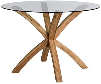 Cherry Tree Furniture Glass Round Dining Table with Solid Oak Legs