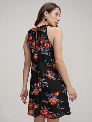 Image of Tokyo Talkies Women's Floral Mini Flared Dress | Halter Neck & Playful Silhouette | Chic & Effortlessly Feminine