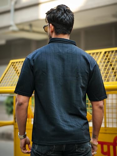 Image of Maniac || Mens || Textured || Polo Neck || 3 /4th Sleeve || Half Zipper || Cotton || T-Shirt