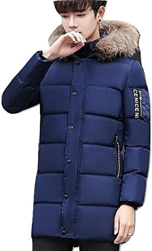 Amazon R Y A R メンズ ファッション コート型 フード付き ダウンジャケット ファー アウター 大きいサイズ 防寒 通勤 旅行 登山 メンズ 秋 冬 初春 暖かい コート S M L Xl 2xl 3xl ブルー 青 L コート ジャケット