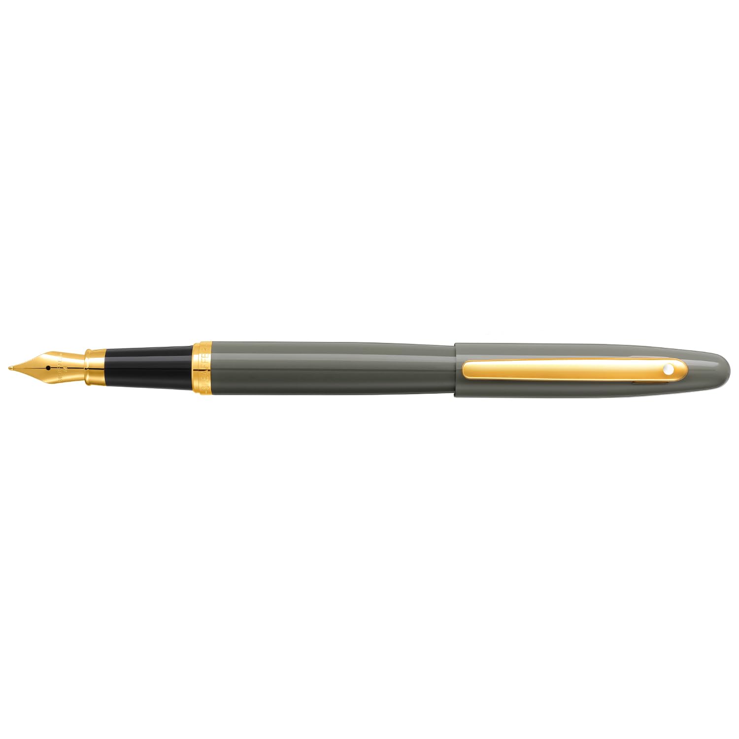 Sheaffer VFM 9427 Stylo plume gris clair brillant avec bordure PVD dorée | Pointe moyenne | Stylo gris de qualité supérieure