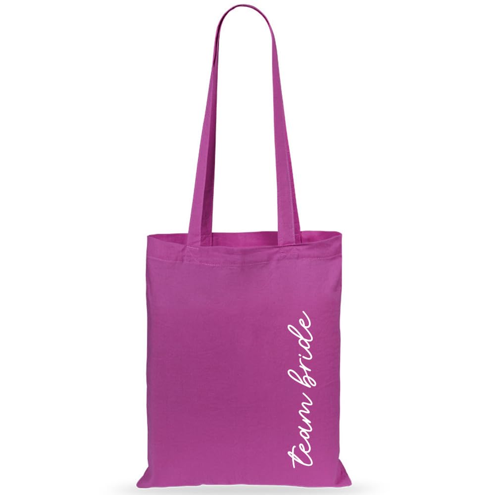 eBuyGB Pink Team Bride Bag, Cotton Tote Bags, Bridal Party Favours, Hen Party Goody Bags, Gift for Bride Squad, Bridesmaid Gift Bag