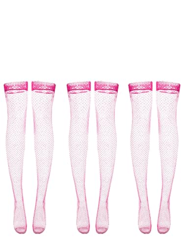 Image of Alrovetoney Fishnet Thigh High Stocking 1 Pair Lace Top Sheer Over Knee Stocking Silky Stockings for Women