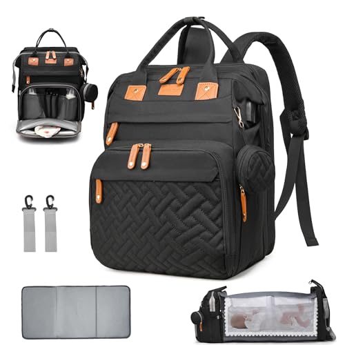 Image of CESAILT Diaper Bag with Changing Station, Multifunction Travel Baby Bag, Waterproof Baby Tote, Large Capacity Mommy Bag, Newborn Essentials Backpack Bag, Unisex, Black