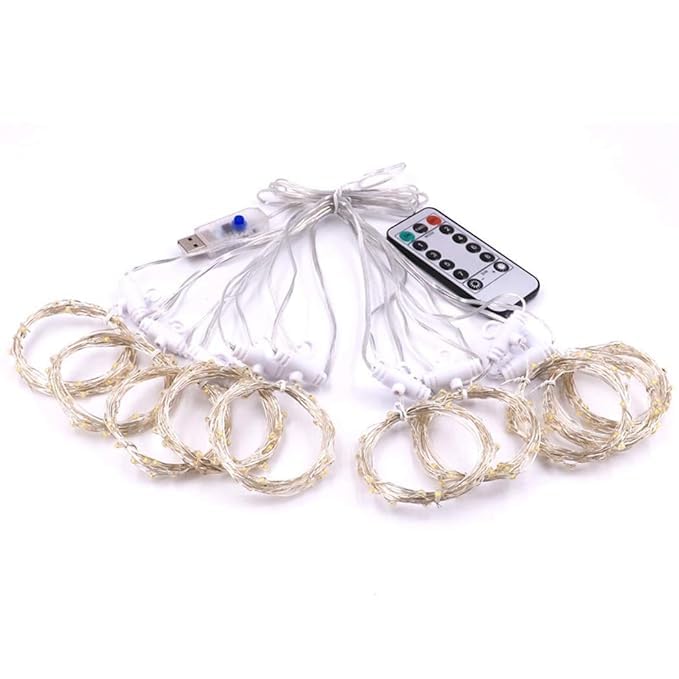 Image of Lexton 300 LED Copper String Light with Remote | 8 Modes, USB Powered, 3mx3m Copper Wire String Light with Hanging Hooks | Decoration for Diwali, Christmas, Curtain Lights (Warm White, Pack of 1)