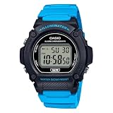 Casio W219H Series | Digital Watch | Illuminator | Blue/Black | 50M WR | 1/100 SEC Stopwatch | LED Backlight | Auto Calendar | Regular Time Keeping (HR, Min, SEC, PM, Date, Day) | 7 Year Battery