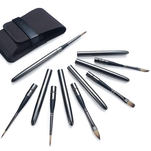 Artify Travel Watercolor Brushes Outdoor Paint Brushes Water Color Paint Brush Set with Anti-Rust Polished Metallic Gray Finish Painting Brushes for Watercolor Gouache Ink - Gift for Artist (6PCS)