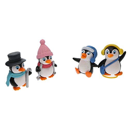 Baoblaze 4 peças miniatura de jardim de fadas desenho fofo pinguim enfeite de casa de bonecas, decor