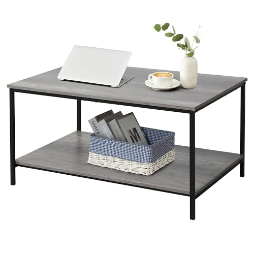 SENIG 2-Tier Coffee Table with Storage Shelf for Small Living Spaces, Grey Oak Rectangle Wood and...