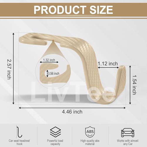 Image of LivTee Car Purse Hook, Headrest Hook for Car, 4 Pack Universal Auto Car Seat Headrest Hook Hangers Organizer for Purse Coat Umbrellas Grocery Bags Handbag, Car Accessories - Carbon Fiber Beige