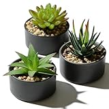 Aspect réaliste : les plantes succulentes artificielles se distinguent par leur design réaliste et la finition soignée des plantes artificielles. Grâce à leur aspect vif et à leur texture authentique, ces plantes artificielles deviendront un accroche-regard moderne dans n'importe quelle pièce. Le lot de trois modèles différents de pots de fleurs en céramique noire peut être placé de manière flexible et crée une atmosphère naturelle