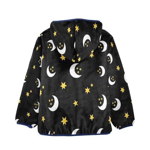 Black Background with Moon Stars Toddler Fleece Jacket Girl Boys Hooded Fleece Jacket Coat Warm Outwear Zip-up 3-10T2