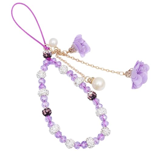 EAVUYIS Longe de Téléphone Portable, Anti-Perte de Téléphone Portable Pendentif Chaîne Cristal Violet Accessoires de Décoration de Téléphone Portable Dragonne Bracelet Porte-Clés Longe