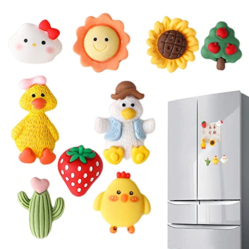 Ímãs de geladeira de resina, adesivos magnéticos bonitos da resina de 9 partes, Ímãs 3D fofos para g