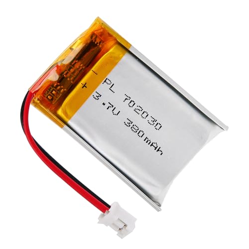 Winfox 3.7V 380mAh 702030 Lipo Battery Rechargeable Lithium Polymer Battery Pack with JST PH2.0mm Connector for Bluetooth Speaker, GPS, Smart Watch, Portable Devices