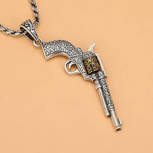 925 Sterling Silver Vintage Gun Pendant Retro Punk Gothic Rock Hip Hop Revolver Gun Pendant for Men Women2