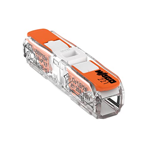 Image of 221-2401 | WAGO Lever-Nuts Inline Splicing Connector | for Solid and Stranded Conductors | 2-Conductor with Operating levers | 20-12 AWG | Transparent housing | White Cover | [Bag of 500 Pieces]