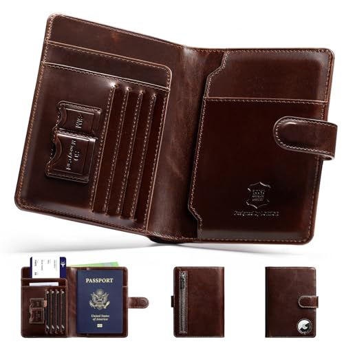 Full Grain Leather Passport Holder with AirTag