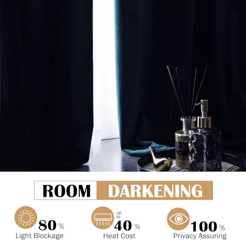 Image of Beauoop Lake Blue Velvet Curtains 84 Inches Long 2 Panels for Bedroom Living Room Soft Luxury Room Darkening Thermal Insulated Soundproof Rod Pocket Window Treatments Drapes, 52X84 Set of 2