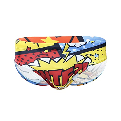 Cartoon Print Beach Briefs Men Swimwear With/Without Sponge Pad Low Waist Bikini Shorts Swimming Gay Mens Swim Trunks (Color : Fz023 No Pad, Size : X-Large) #TOP4