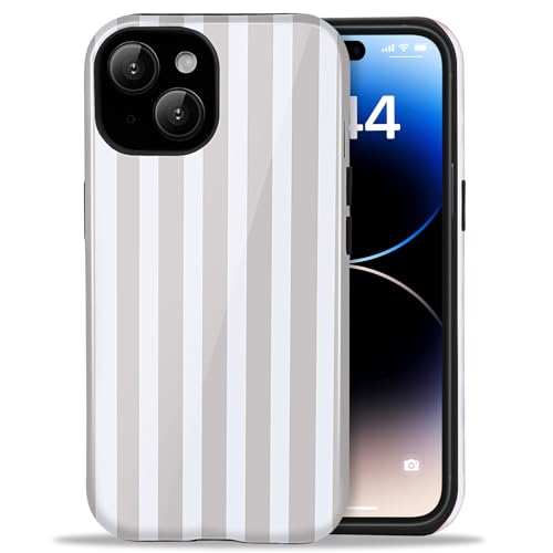 Amzfield for iPhone 13 Case for iPhone 14 Case Cute Striped Aesthetic Retro Design for Women Girls Fall Chic Girly Pretty Dual Layer Hybrid Protection Elegant Case for iPhone 13/14-Antique White by Amzfield - Used condition - US$10.39