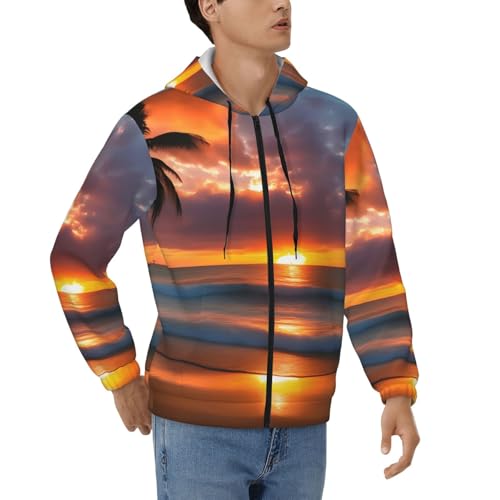 Sweat à capuche zippé pour homme avec cordon motif coucher de soleil