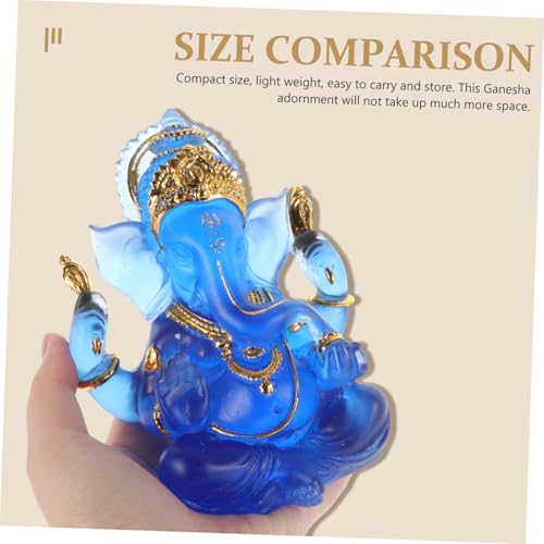 Statue éléphant bleue en verre, présent contemplation hindoue
