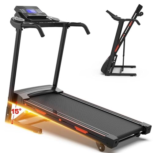 Image of Pemberly Row 3.5HP Folding Treadmill for Home with Incline, Heart Rate Sensor, Compact Design - Black
